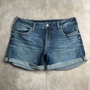 Silver Jeans Co Boyfriend Shorts Medium Wash Blue Denim Cuffed W34